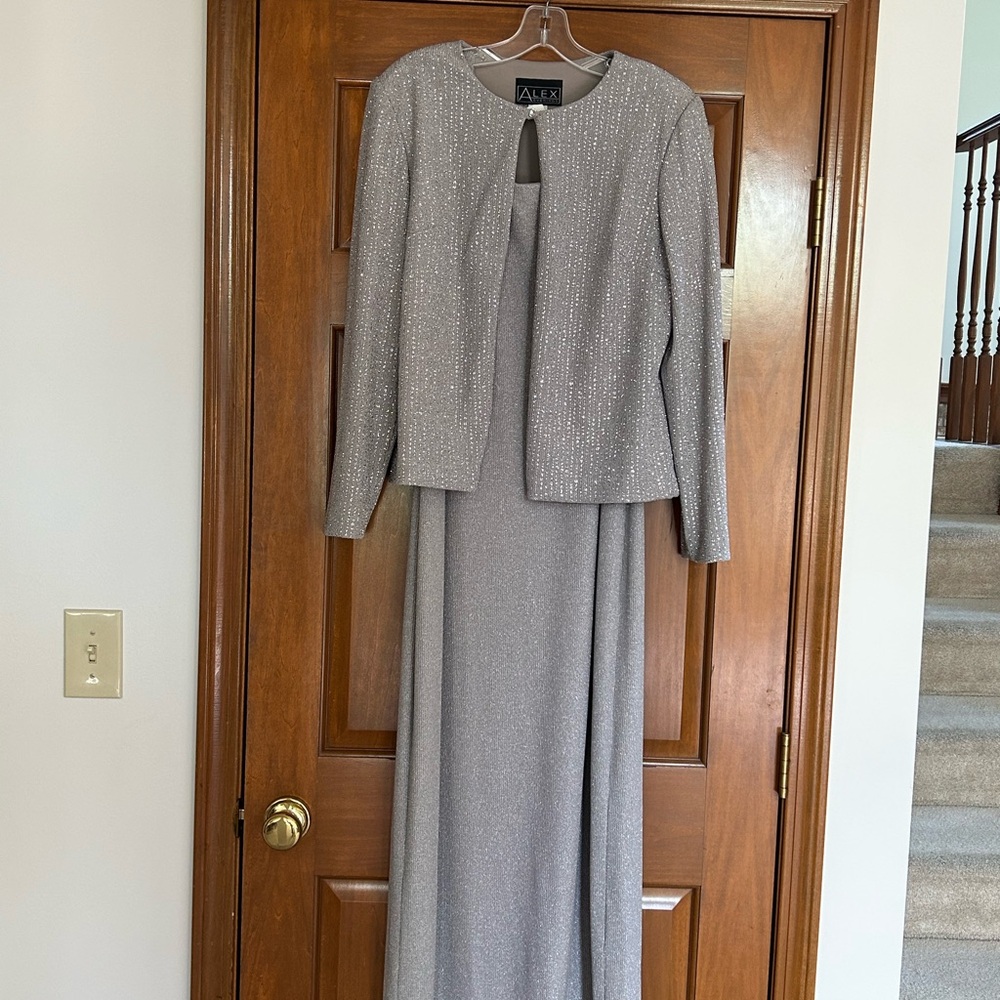 Alex Evenings Silver Dress and Jacket Set